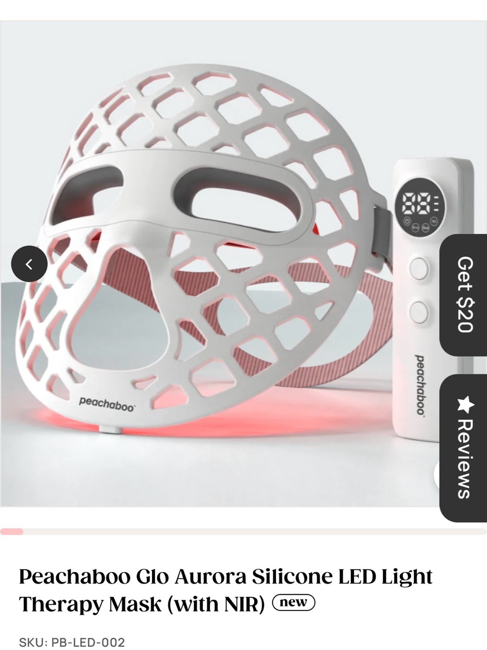 Glo Aurora Silicone LED Light Therapy Mask - White/Pink